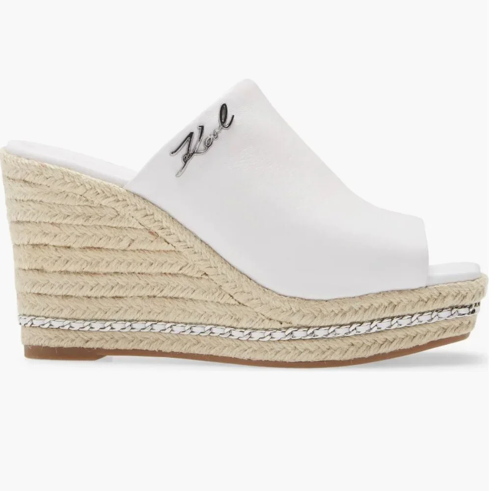 Karl Lagerfeld Paris Espadrille Wedge Sandal in White Size 9.5